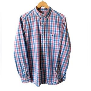 Vineyard Vines Button Down Shirt Mens M Pink Blue Plaid Stretch Cotton